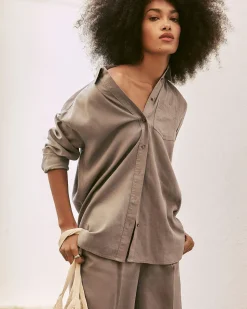 Long-Sleeve Linen Blend Shirt