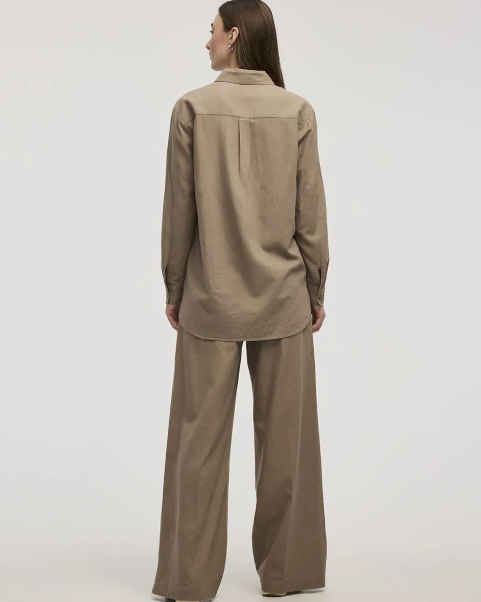 Long-Sleeve Linen Blend Shirt