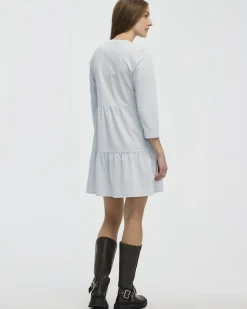 Long-Sleeve Split-Neck Tiered Dress