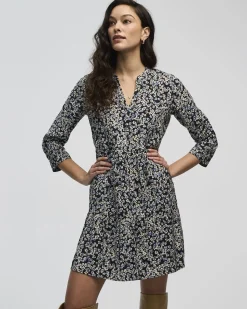Long-Sleeve Split-Neck Tiered Dress