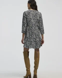 Long-Sleeve Split-Neck Tiered Dress
