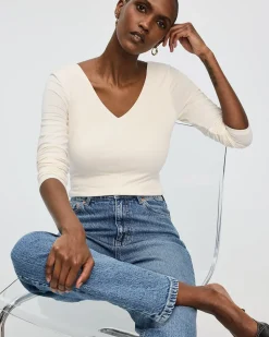 Long-Sleeve Top with V Neckline at Front and Back