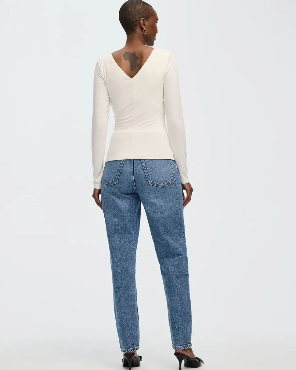 Long-Sleeve Top with V Neckline at Front and Back