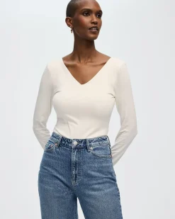 Long-Sleeve Top with V Neckline at Front and Back
