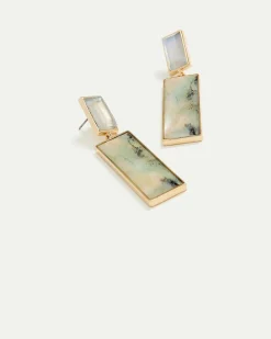 Marbled-Effect Stud Earrings with Rectangle Pendants