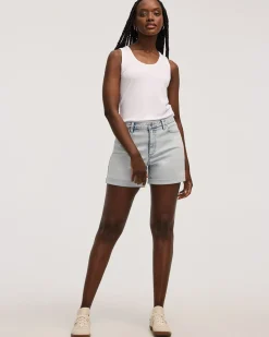 Mid-Rise Denim Shorts with Rolled Hem