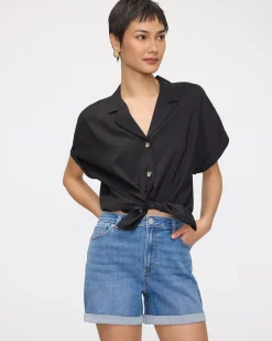 Mid-Rise Denim Shorts with Rolled Hem