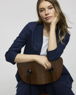 Open Linen Blazer with Ruched Sleeves