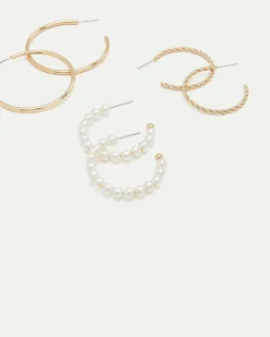 Pearl and Metal Hoops - 3 Pairs