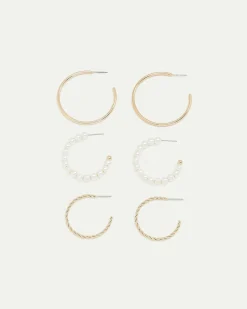 Pearl and Metal Hoops - 3 Pairs