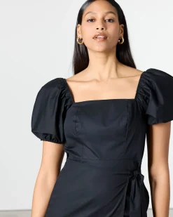 Short-Bubble-Sleeve Mini Dress with Square Neckline