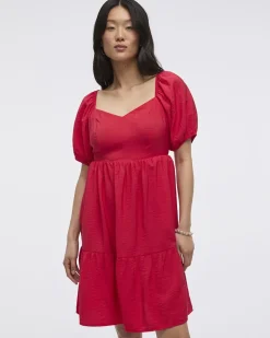 Short-Puffy-Sleeve Bustier Dress with Sweetheart Neckline