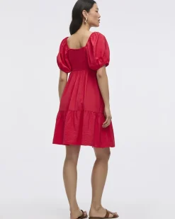 Short-Puffy-Sleeve Bustier Dress with Sweetheart Neckline