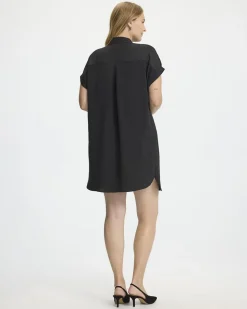 Short-Sleeve Buttoned-Down Dress with Shirt Collar