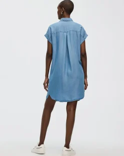 Short-Sleeve Buttoned-Down Dress with Shirt Collar