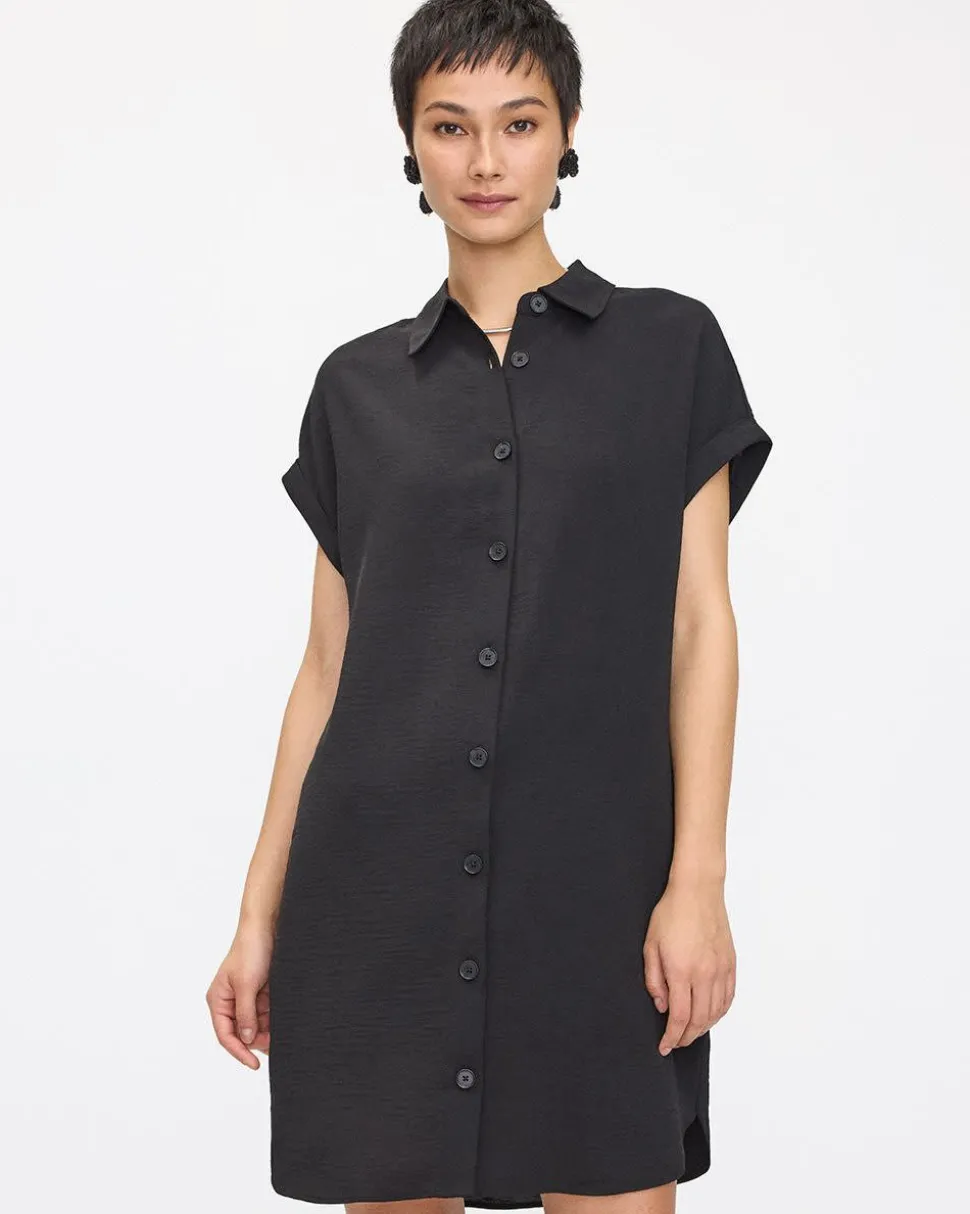 Short-Sleeve Buttoned-Down Dress with Shirt Collar