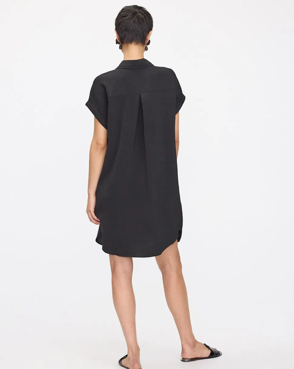 Short-Sleeve Buttoned-Down Dress with Shirt Collar