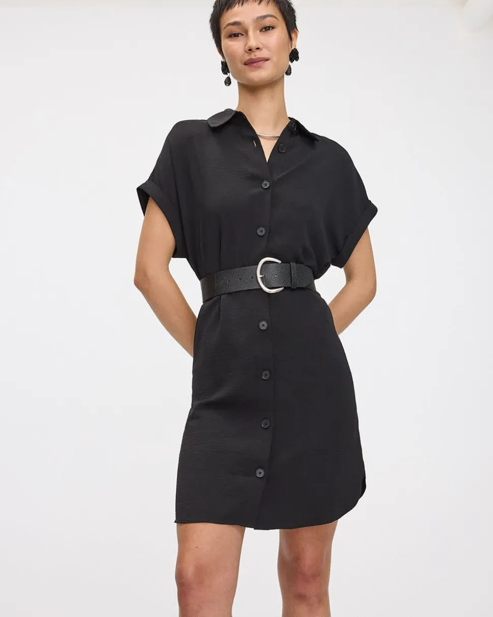 Short-Sleeve Buttoned-Down Dress with Shirt Collar