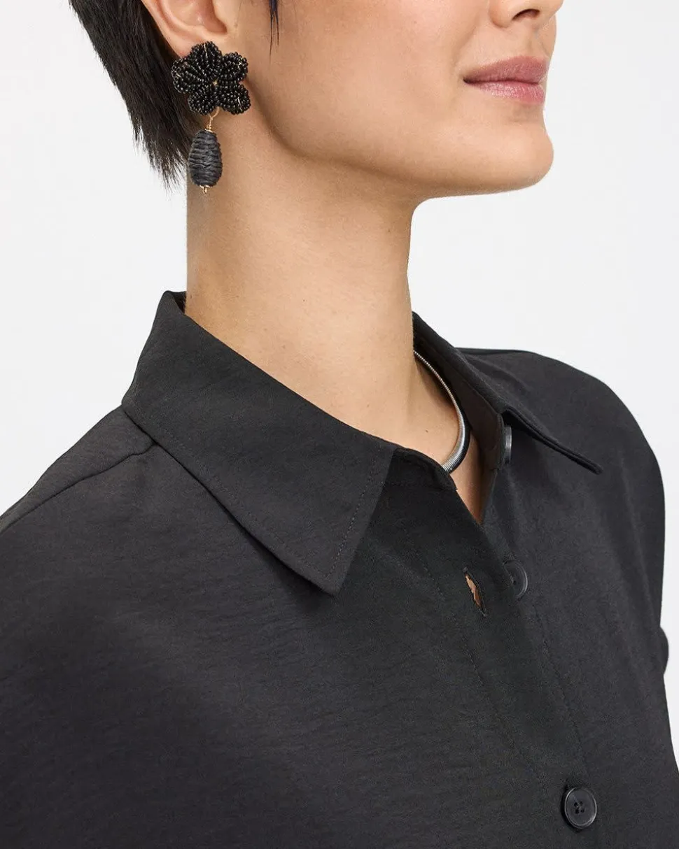 Short-Sleeve Buttoned-Down Dress with Shirt Collar