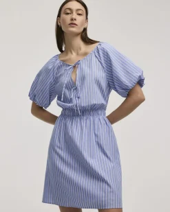 Short-Sleeve Fit-and-Flare Dress with Self-Tie Details at Neckline