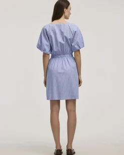 Short-Sleeve Fit-and-Flare Dress with Self-Tie Details at Neckline