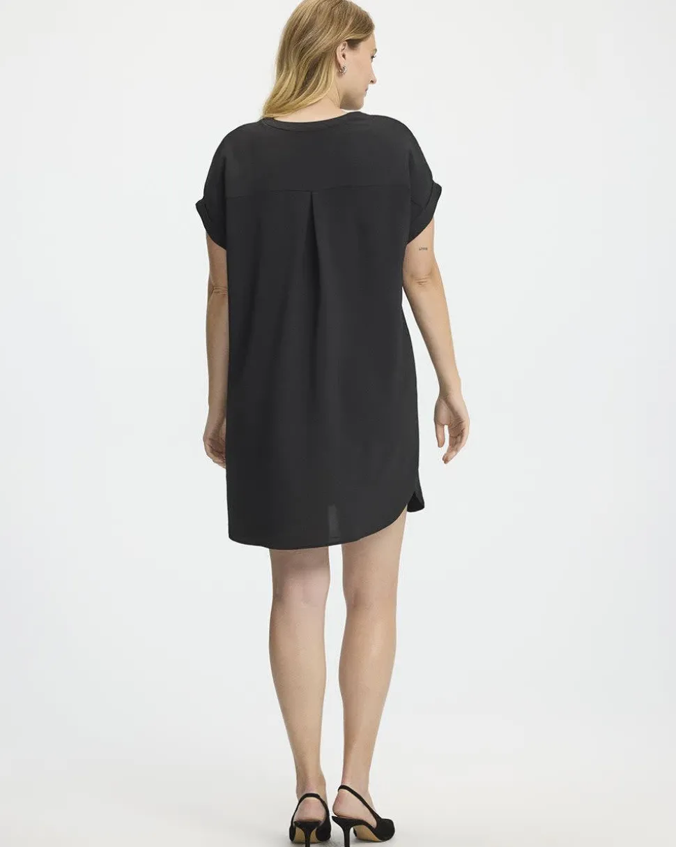 Short-Sleeve Loose Dress with Split Neckline
