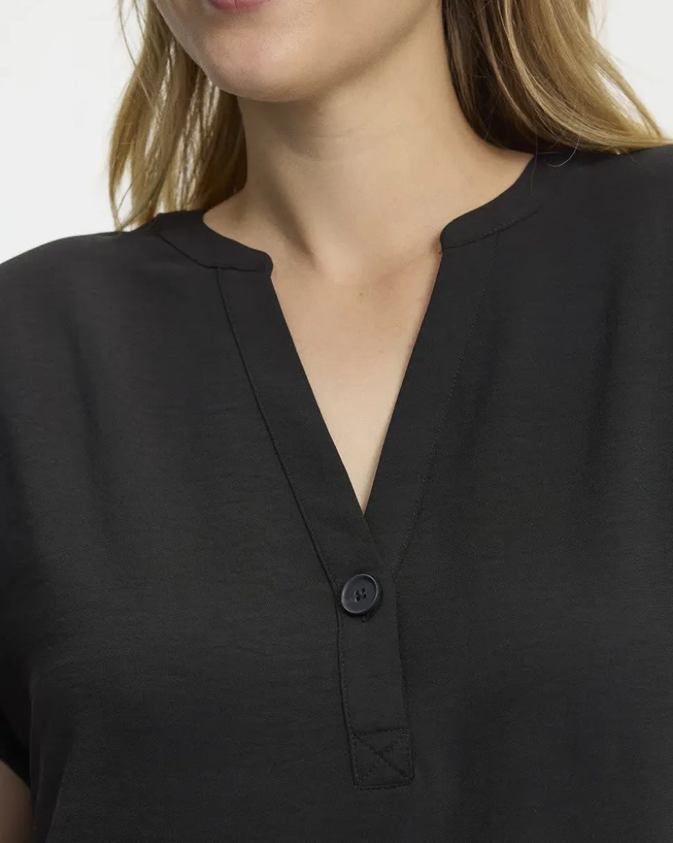 Short-Sleeve Loose Dress with Split Neckline