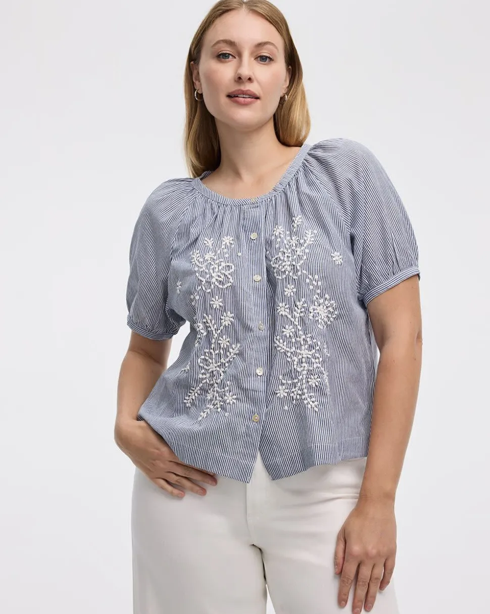Short-Sleeve Scoop-Neck Loose Blouse