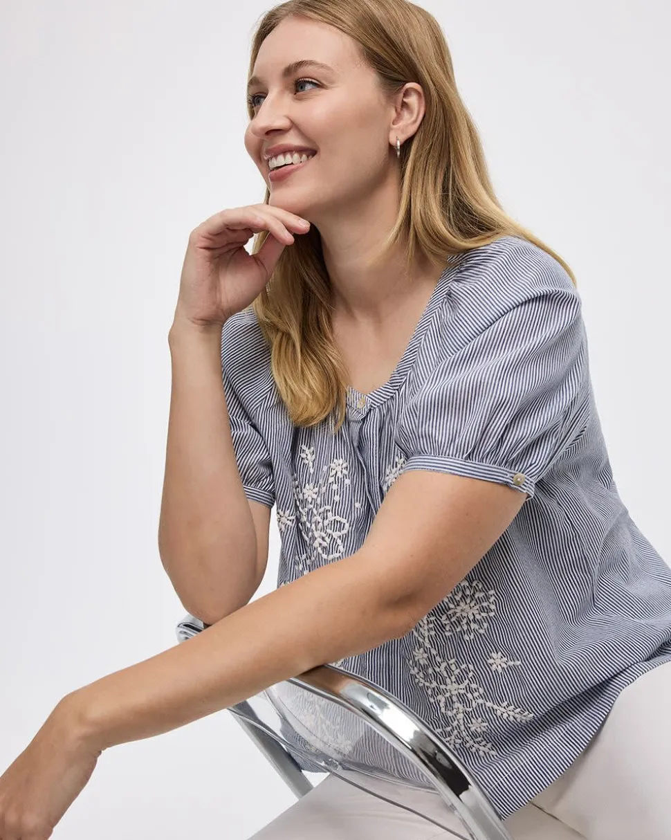 Short-Sleeve Scoop-Neck Loose Blouse