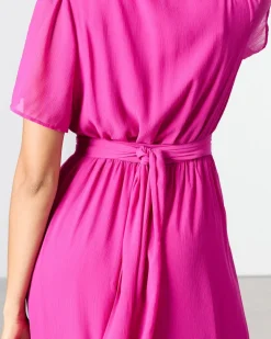 Short-Sleeve Tiered Maxi Dress with V Neckline