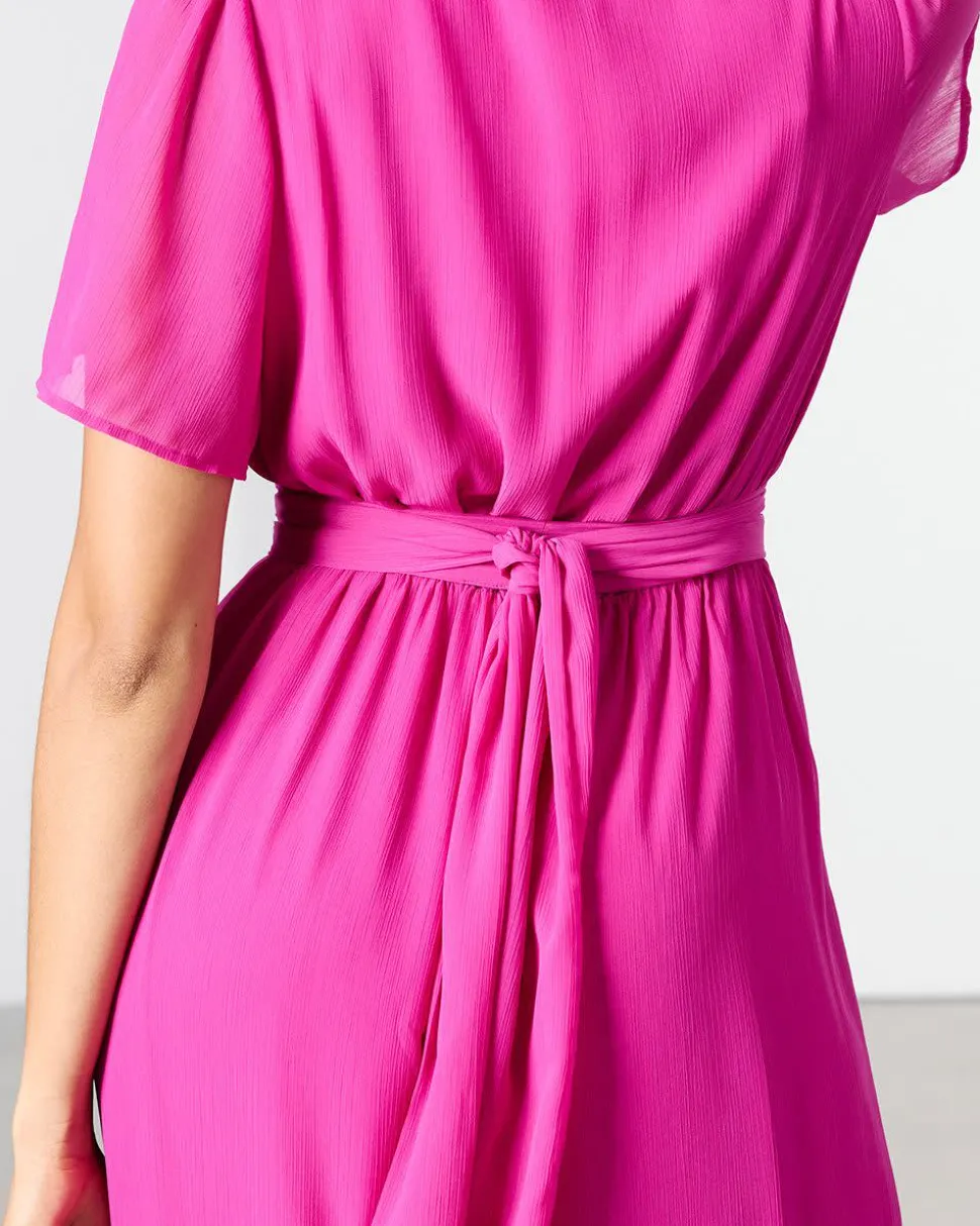 Short-Sleeve Tiered Maxi Dress with V Neckline