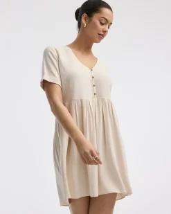 Short-Sleeve V-Neck Buttoned-Down Dress