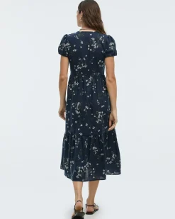 Short-Sleeve V-Neck Buttoned-Down Maxi Dress
