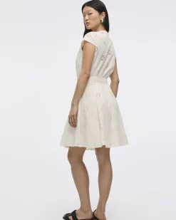 Short-Sleeve V-Neck Eyelet Dress