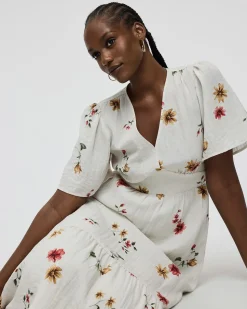 Short-Sleeve V-Neck Maxi Dress