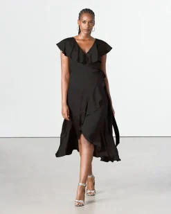 Short-Sleeve Wrap Maxi Dress with V Neckline