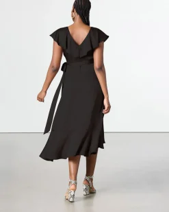 Short-Sleeve Wrap Maxi Dress with V Neckline