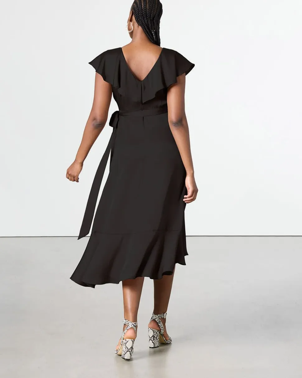 Short-Sleeve Wrap Maxi Dress with V Neckline