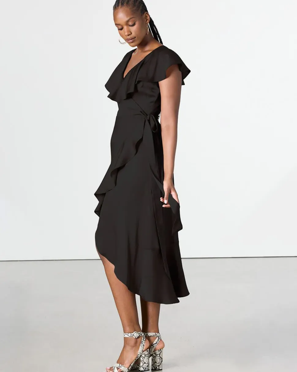 Short-Sleeve Wrap Maxi Dress with V Neckline