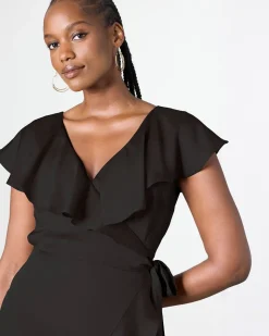 Short-Sleeve Wrap Maxi Dress with V Neckline