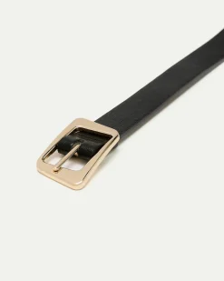 Skinny Faux Leather Belt with Angled Buckle