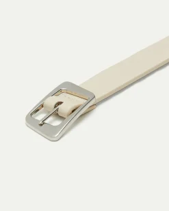 Skinny Faux Leather Belt with Angled Buckle