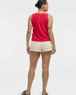 Sleeveless Blouse with Buttons at Sides