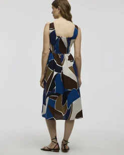 Sleeveless Linen-Blend Midi Dress with Square Neckline