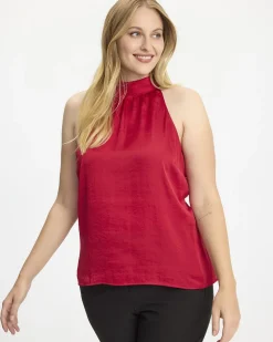 Sleeveless Satin Top with Halter Neckline