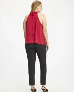 Sleeveless Satin Top with Halter Neckline