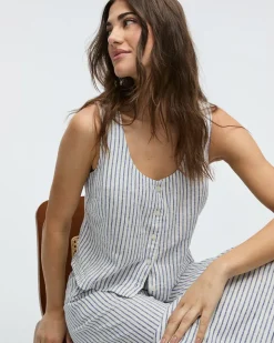 Sleeveless Square-Neck Linen-Blend Blouse