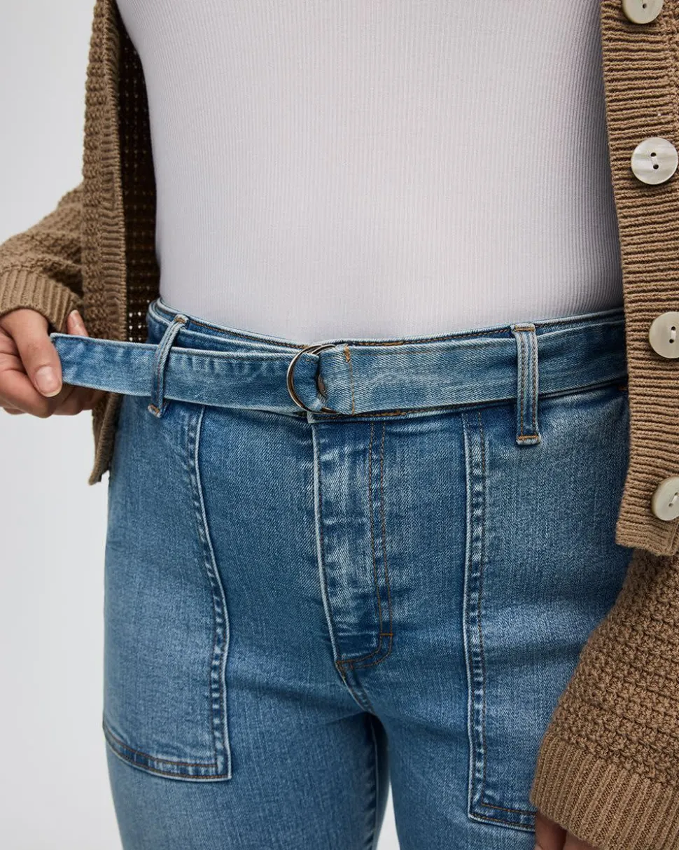 Slim-Leg High-Rise Belted Jean