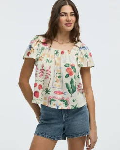 Square-Neck Blouse with Short Flutter Sleeves