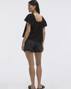 Square-Neck Blouse with Short Flutter Sleeves
